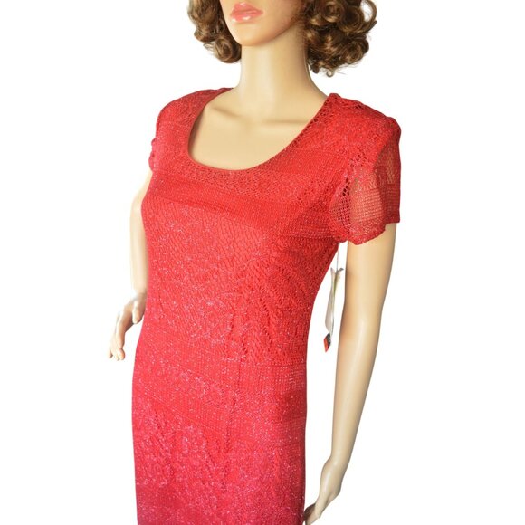 Deadstock y2k Jessica Howard Red Crochet Overlay Maxi Dress Size 8 Holiday Party - Picture 2 of 7
